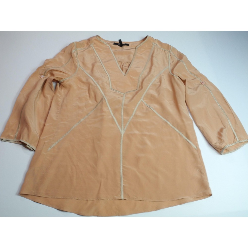 BCBGMAXAZRIA Tunic Top Womens Small Peach Silk Blend Long Sleeve Sheer Blouse